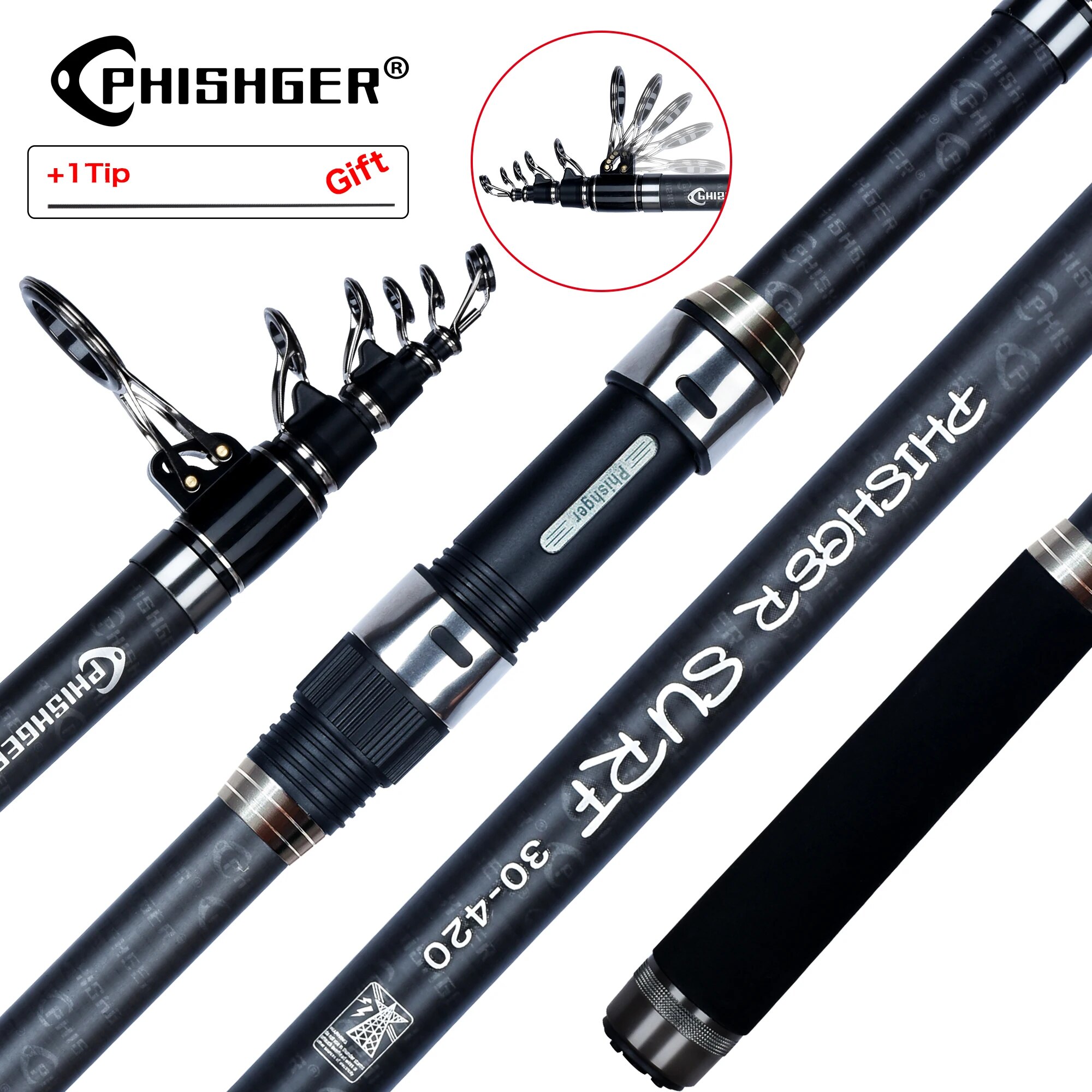 Fishing Rod Surf - PHISHGER Télescopique Surf Spinning plus récent