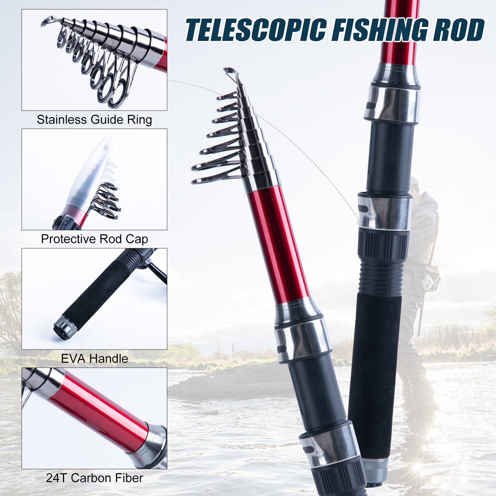 Ensemble canne à pêche télesco - Fishing Rod Carbon Fiber avis et prix